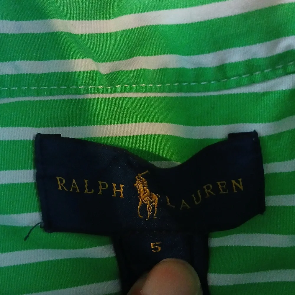 Ralph Lauren Green Striped Dress Shirt Size‎ Kids 5